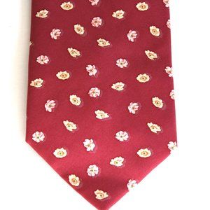 Vintage Pierre Cardin SILK Necktie Rosy Pink  Red Classic Small floral Print